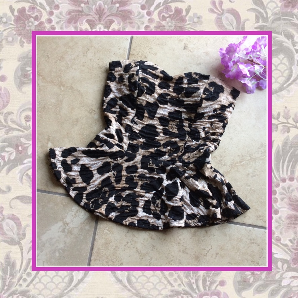 🎀 ANIMAL PRINT LEOPARD PADDED STRAPLESS RUFFLE CYTE SEXY PIN UP MODEL FLARE